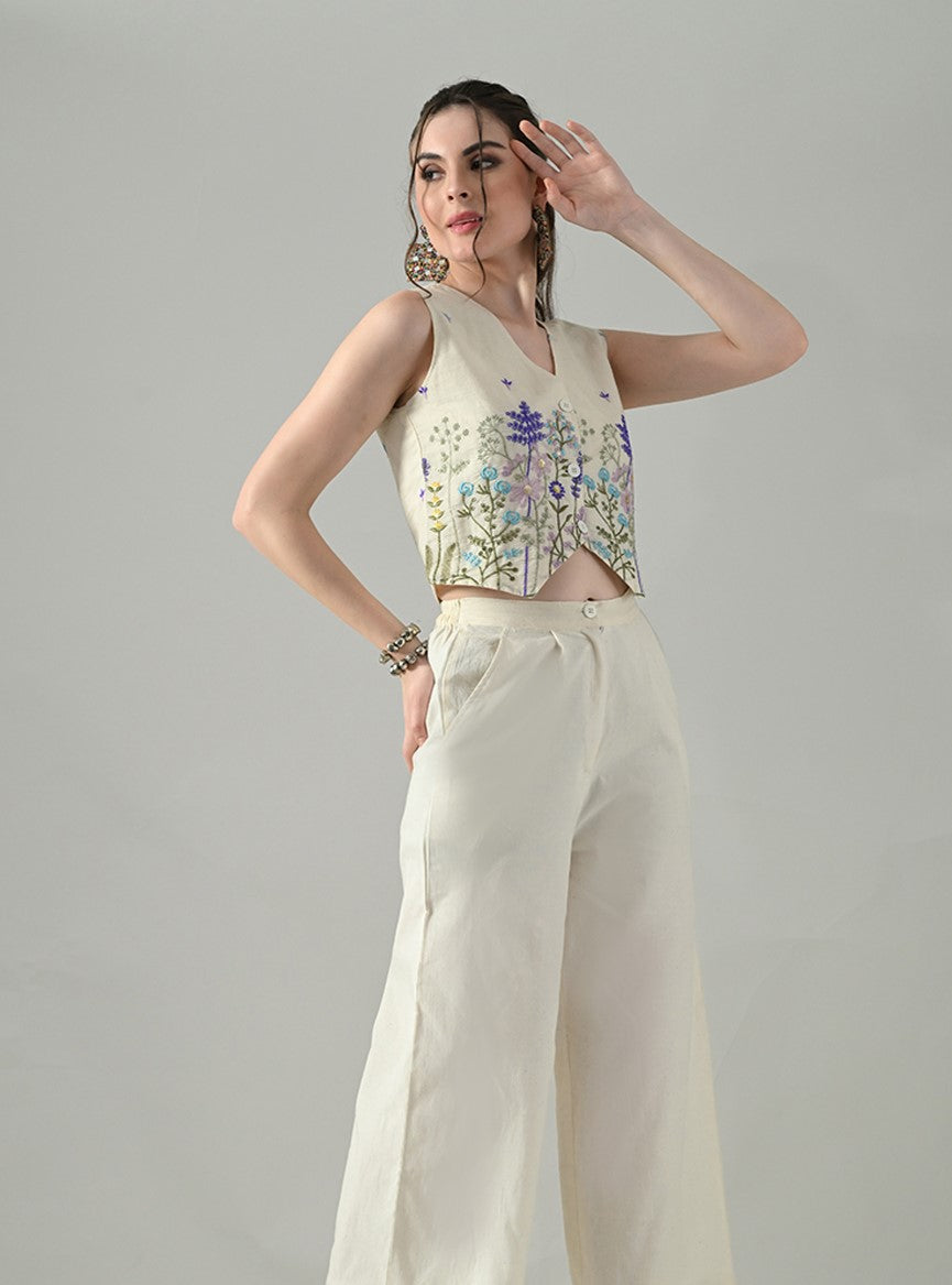Myshka Women Off White Multicolor Thread Embroidered Waistcoat | Grocsy