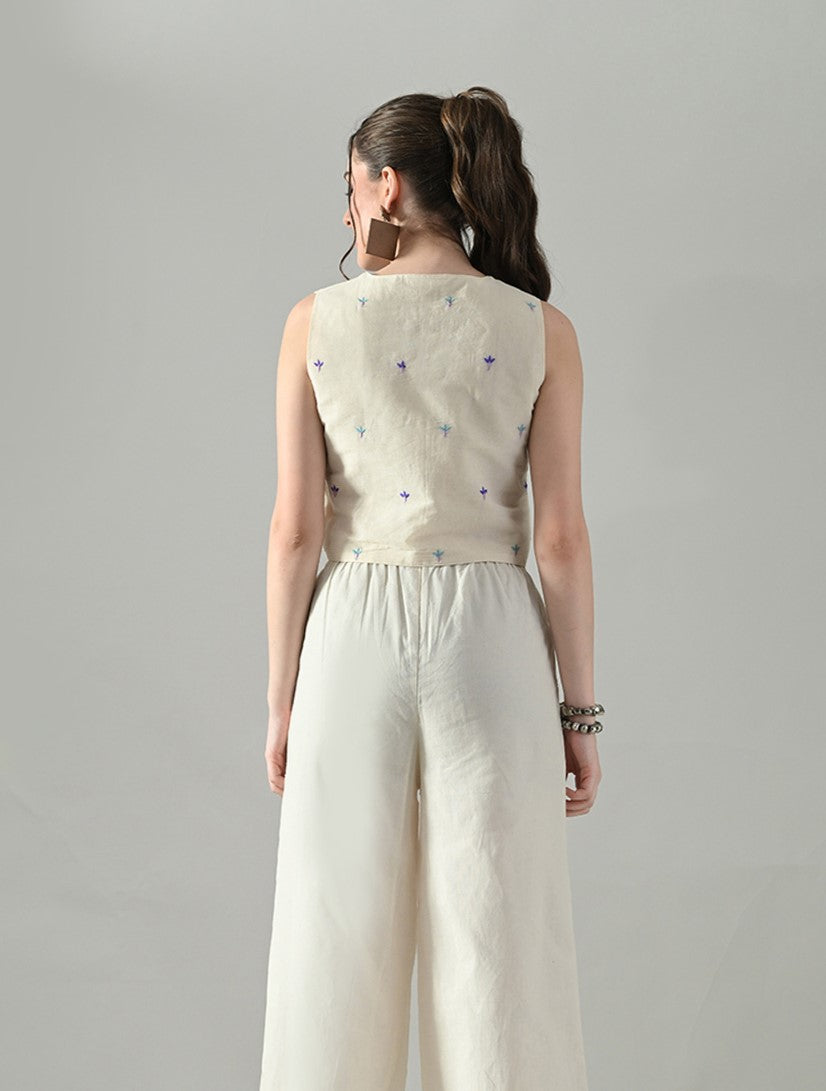 Myshka Women Off White Multicolor Thread Embroidered Waistcoat | Grocsy