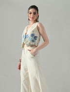 Myshka Women Off White Multicolor Thread Embroidered Waistcoat | Grocsy