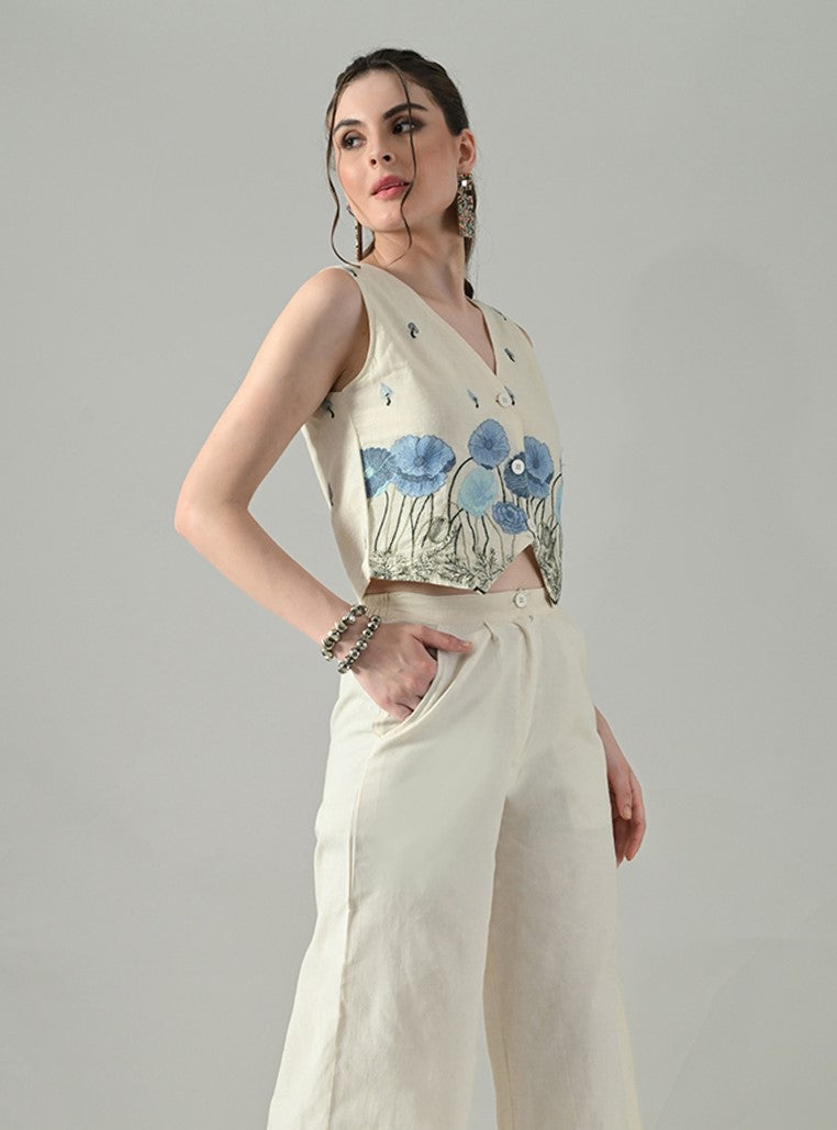 Myshka Women Off White Multicolor Thread Embroidered Waistcoat | Grocsy
