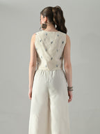Myshka Women Off White Multicolor Thread Embroidered Waistcoat | Grocsy
