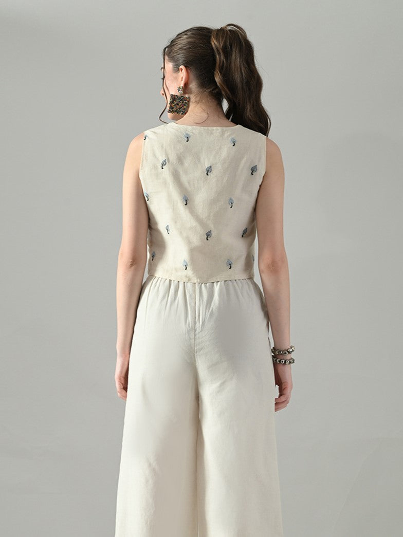 Myshka Women Off White Multicolor Thread Embroidered Waistcoat | Grocsy