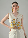 Myshka Women Off White Multicolor Thread Embroidered Waistcoat | Grocsy