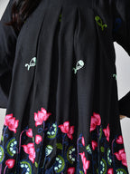 Myshka Women Black Multicolor Thread Embroidered Three-Quarter Sleeve Top | Grocsy
