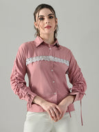 Myshka Women Pink Lace Embellished Shirt | Grocsy