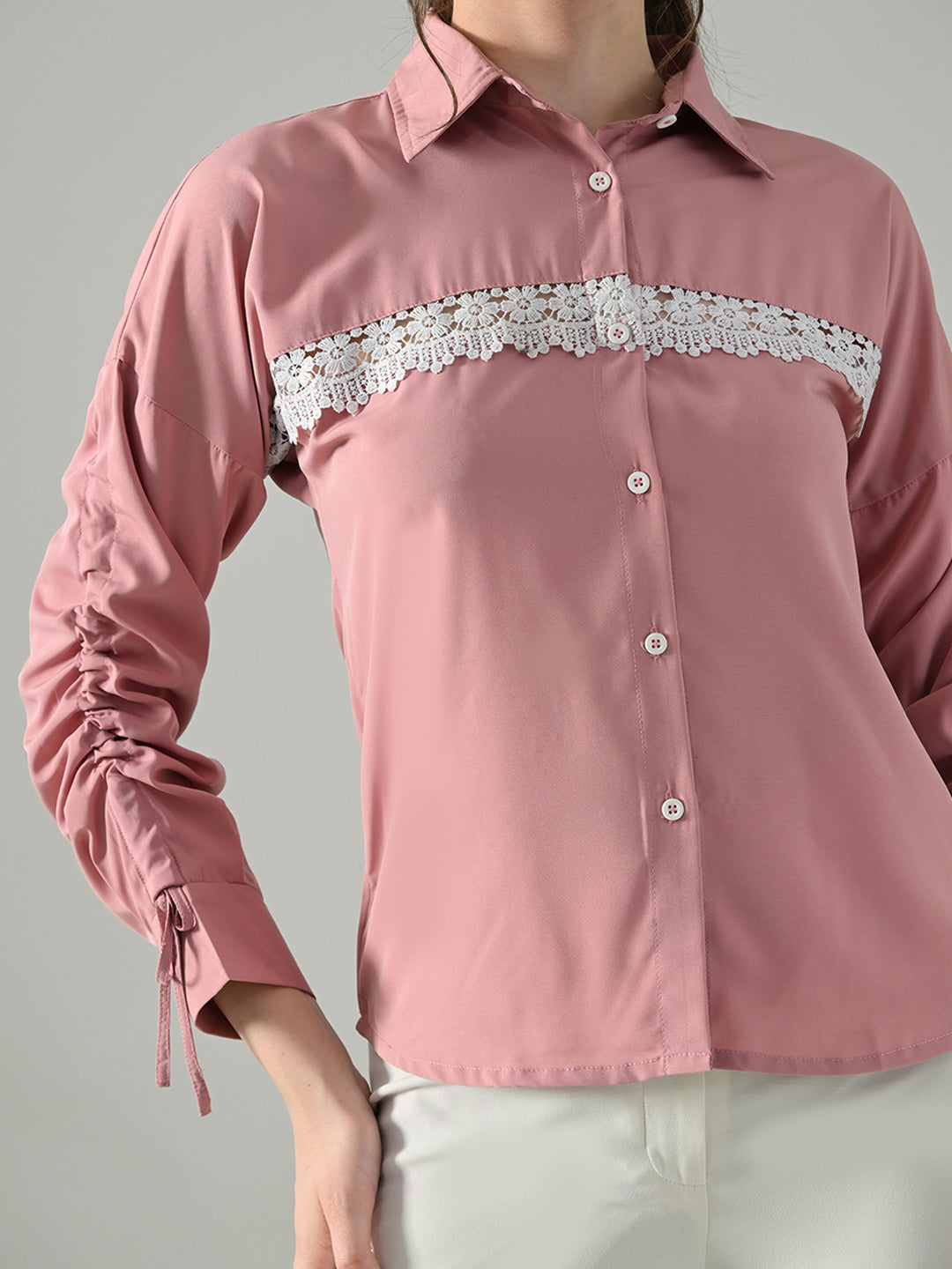 Myshka Women Pink Lace Embellished Shirt | Grocsy