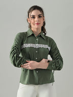 Myshka Women Green Lace Embellished Shirt | Grocsy