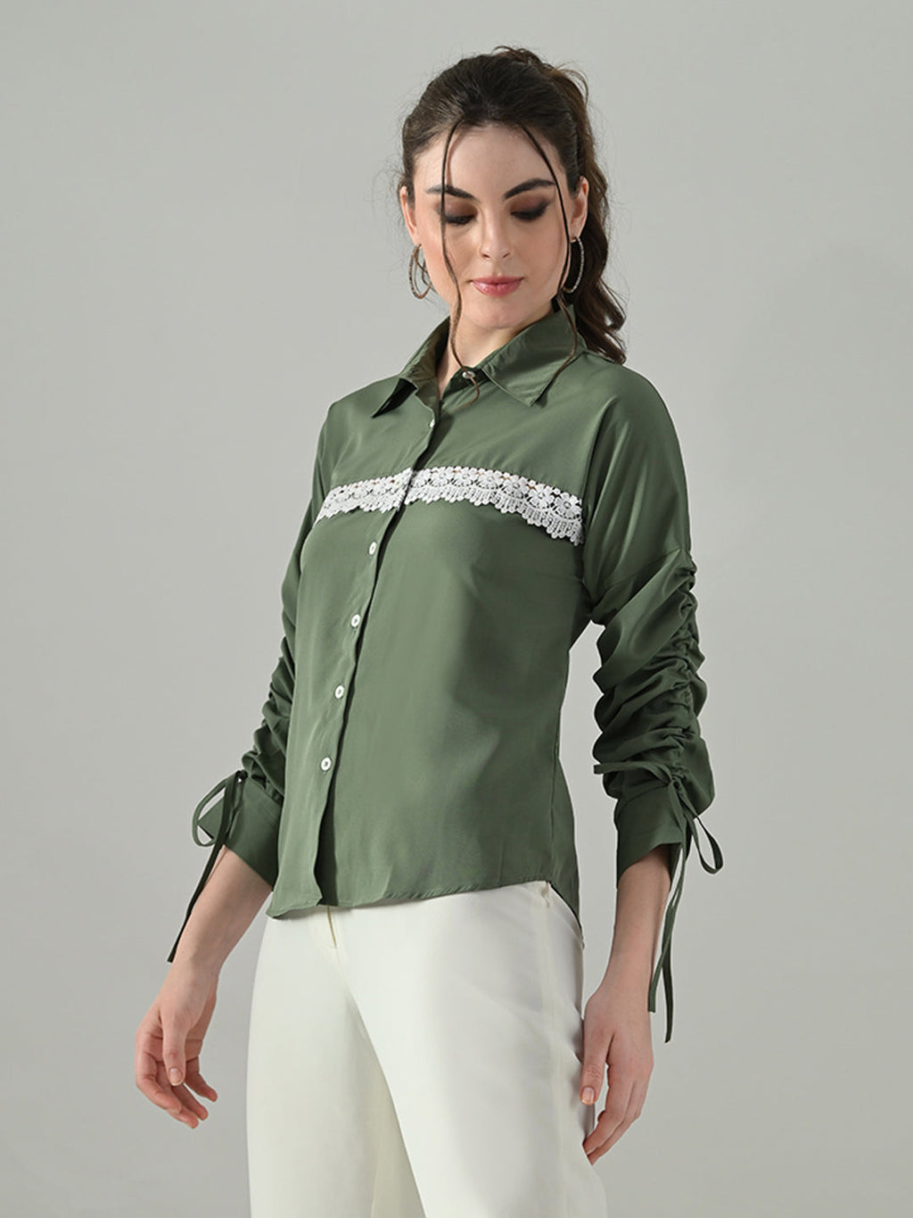 Myshka Women Green Lace Embellished Shirt | Grocsy