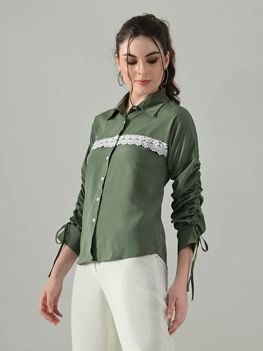 Myshka Women Green Lace Embellished Shirt | Grocsy