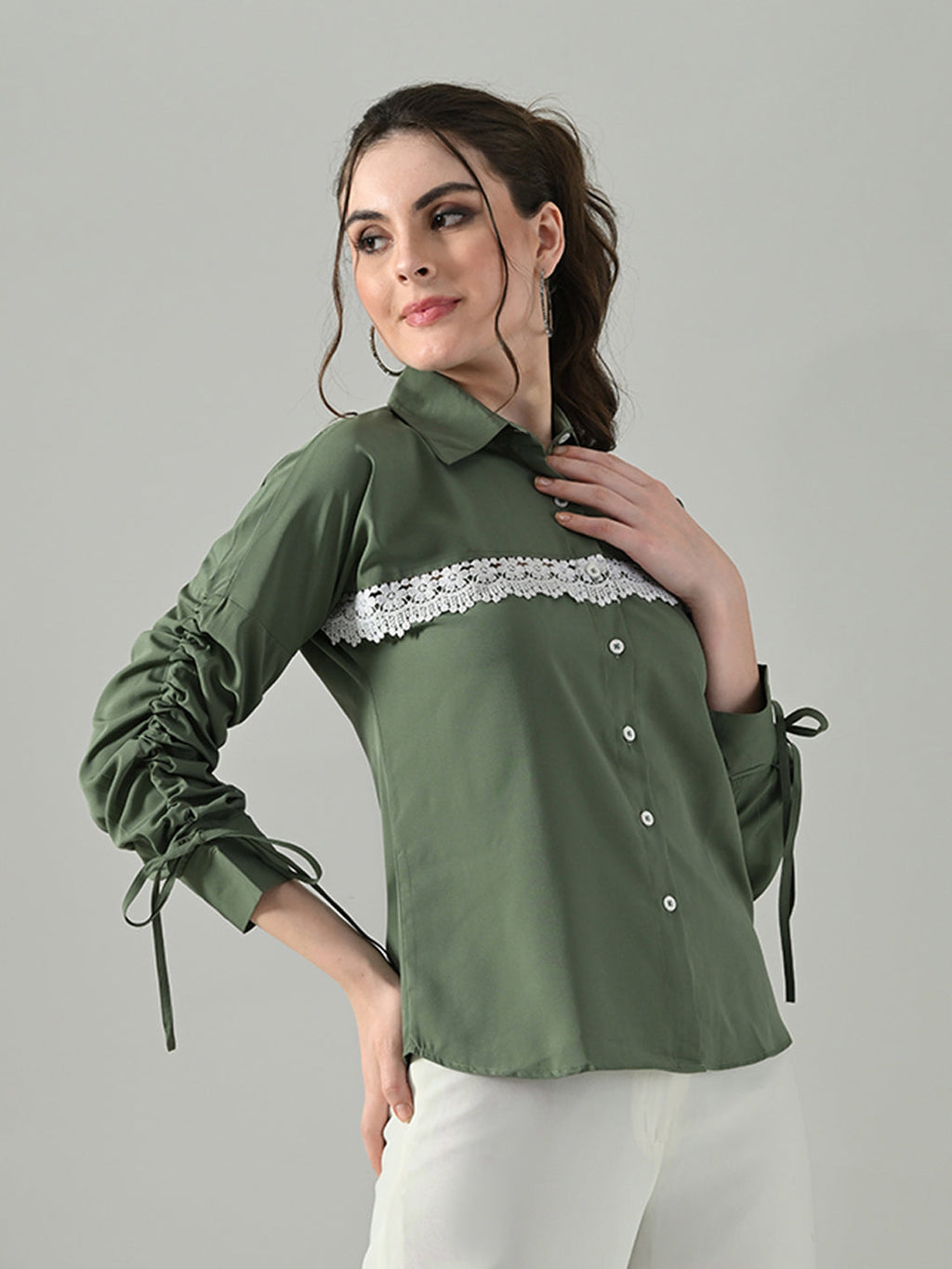 Myshka Women Green Lace Embellished Shirt | Grocsy