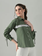 Myshka Women Green Lace Embellished Shirt | Grocsy