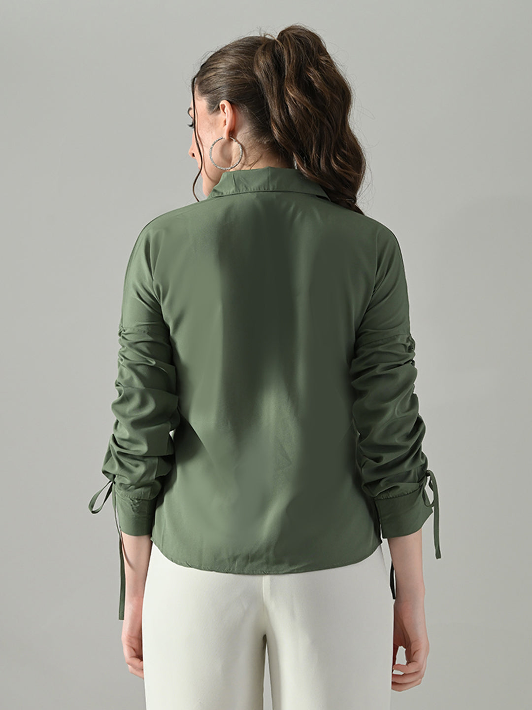 Myshka Women Green Lace Embellished Shirt | Grocsy