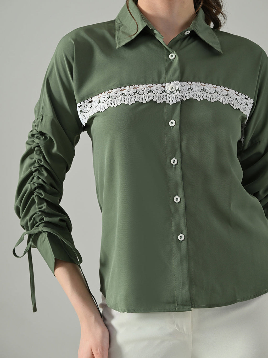 Myshka Women Green Lace Embellished Shirt | Grocsy