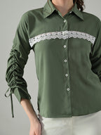 Myshka Women Green Lace Embellished Shirt | Grocsy