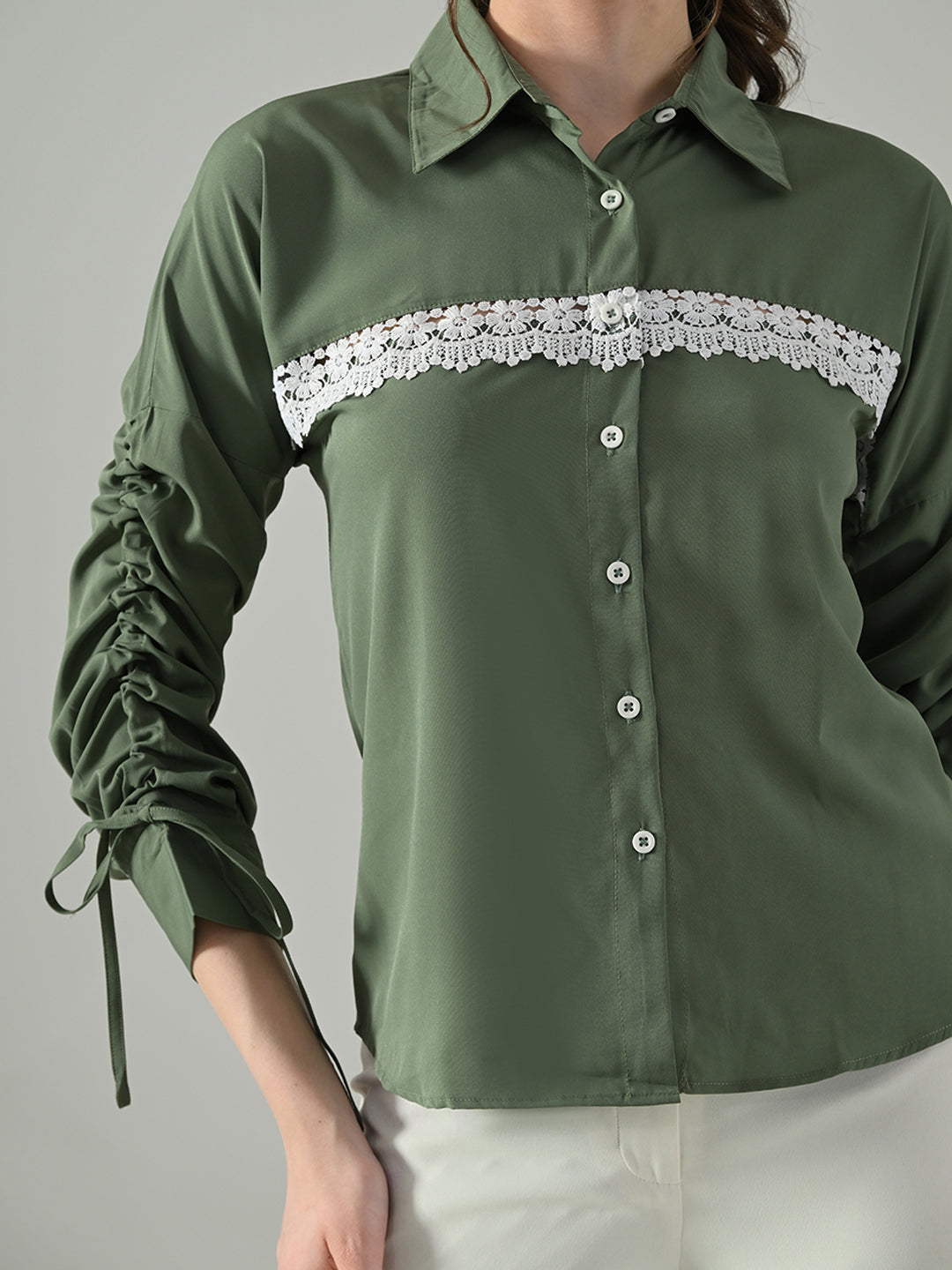 Myshka Women Green Lace Embellished Shirt | Grocsy