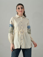 Myshka Women Off White Multicolor Thread Embroidered Shirt | Grocsy