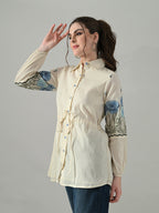 Myshka Women Off White Multicolor Thread Embroidered Shirt | Grocsy
