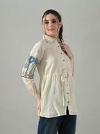 Myshka Women Off White Multicolor Thread Embroidered Shirt | Grocsy
