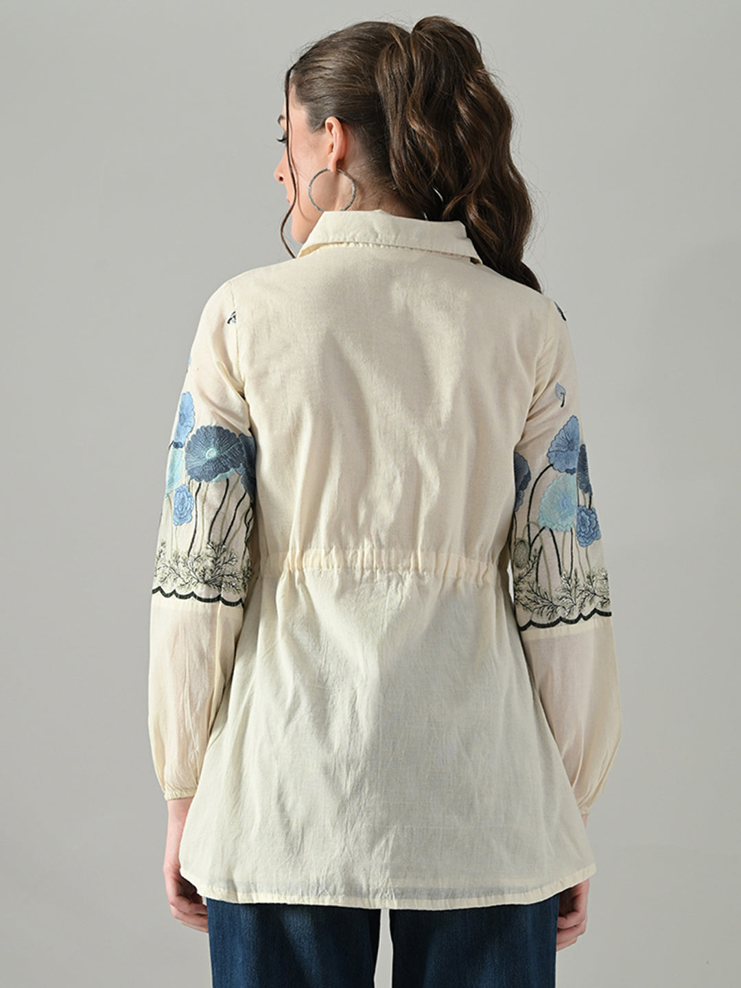 Myshka Women Off White Multicolor Thread Embroidered Shirt | Grocsy
