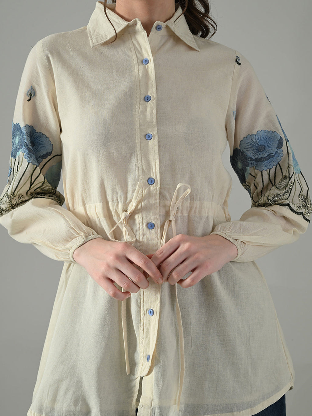 Myshka Women Off White Multicolor Thread Embroidered Shirt | Grocsy