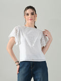 Myshka Women White Top With Schiffli Work Butterfly Sleeves | Grocsy