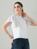 Myshka Women White Top With Schiffli Work Butterfly Sleeves | Grocsy