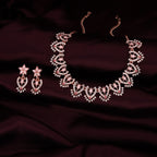Tehzeeb Creations Baby Pink Colour Sparkle Stone Studded Necklace With Earrings | Grocsy