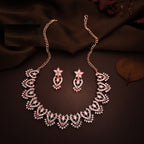 Tehzeeb Creations Baby Pink Colour Sparkle Stone Studded Necklace With Earrings | Grocsy