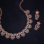 Tehzeeb Creations Baby Pink Colour Sparkle Stone Studded Necklace With Earrings | Grocsy