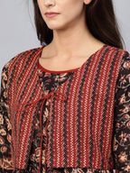 Aks Ethnic Motifs Printed Pure Cotton Anarkali Kurta With Jacket | Grocsy