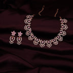 Tehzeeb Creations Lavender Colour Sparkle Stone Studded Necklace With Earrings | Grocsy