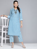 HERE&NOW Women Ethnic Motifs Printed Pure Cotton Kurta with Palazzos | Grocsy