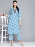 HERE&NOW Women Ethnic Motifs Printed Pure Cotton Kurta with Palazzos | Grocsy