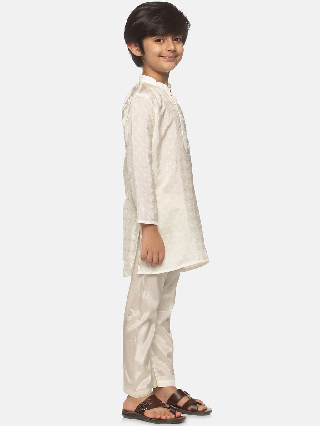 Sethukrishna Boys Cream-Coloured Printed Kurta with Pyjamas | Grocsy