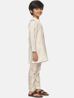 Sethukrishna Boys Cream-Coloured Printed Kurta with Pyjamas | Grocsy