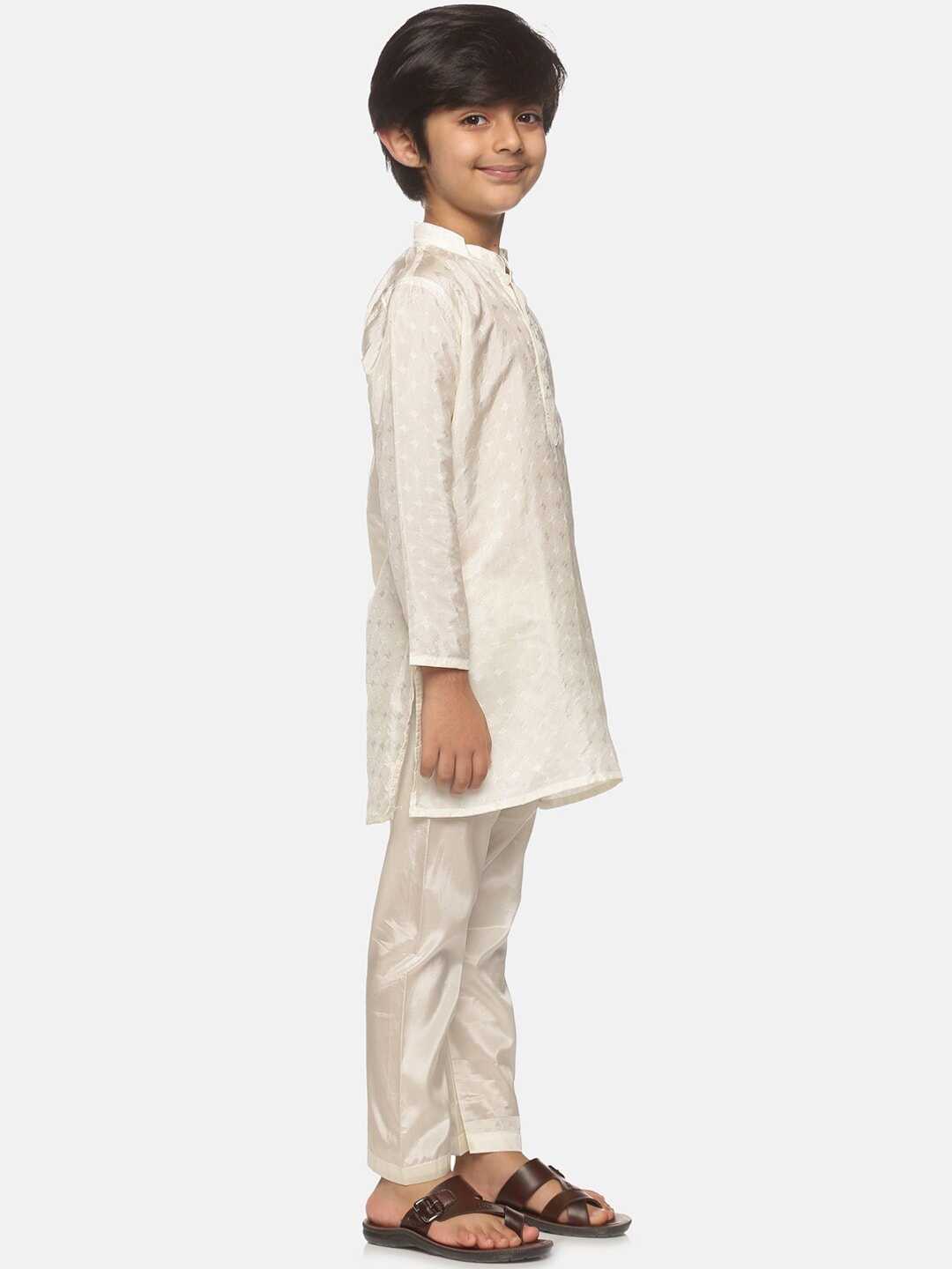 Sethukrishna Boys Cream-Coloured Printed Kurta with Pyjamas | Grocsy