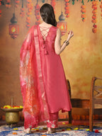 Myshka Women Pink Embroidered Sleeveless Kurta Set with Dupatta Festive Wear | Grocsy