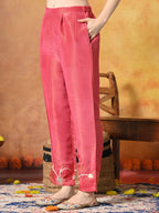 Myshka Women Pink Embroidered Sleeveless Kurta Set with Dupatta Festive Wear | Grocsy
