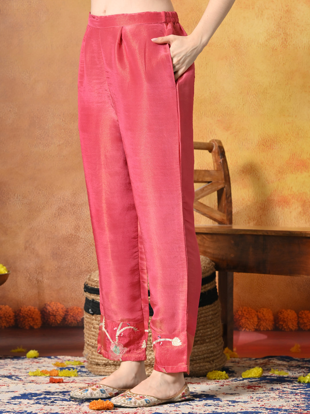 Myshka Women Pink Embroidered Sleeveless Kurta Set with Dupatta Festive Wear | Grocsy
