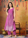 Myshka Women Wine Pure Cotton Embroidered Sleeveless Kurta Set Festive Wear | Grocsy