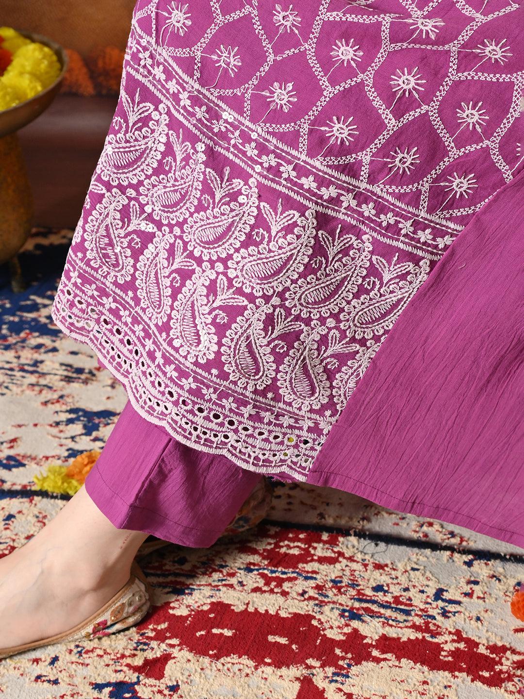 Myshka Women Wine Pure Cotton Embroidered Sleeveless Kurta Set Festive Wear | Grocsy