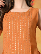Myshka Women Fanta Embroidered Sleeveless High Slit Kurta Set Festive Wear | Grocsy