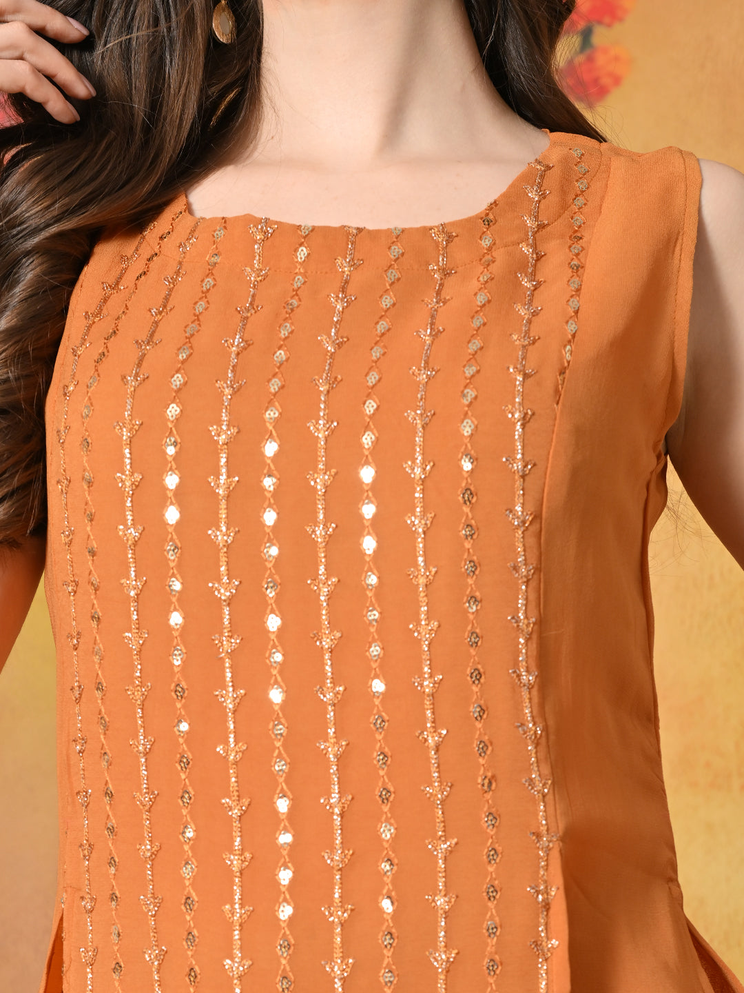 Myshka Women Fanta Embroidered Sleeveless High Slit Kurta Set Festive Wear | Grocsy