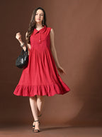 Myshka Women Embellished Embroidered Fit & Flare Dress Shirt Collar Sleeveless | Grocsy