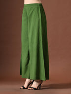 Myshka Women Green Pure Cotton Sleeveless Schiffli Top with Flared Trouser | Grocsy