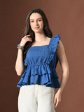 Myshka Women Pure Cotton Top Flared Sleeves Schiffli Pattern Embroidered Layered | Grocsy