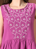 Myshka Women Pure Cotton Top Sleeveless Schiffli Pattern Embroidered | Grocsy
