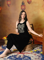 Myshka Women Black Velvet Embroidered Yoke Sleeveless Kurta Set | Grocsy
