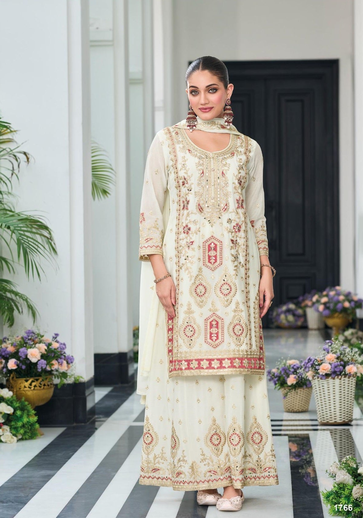 Anaita Off White Heavy Chinon With Embroidery Readymade Sharara Suit | Grocsy