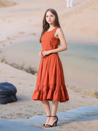 Myshka Girls Rust Pure Cotton Sleeveless Schiffli Top and Flared Skirt | Grocsy